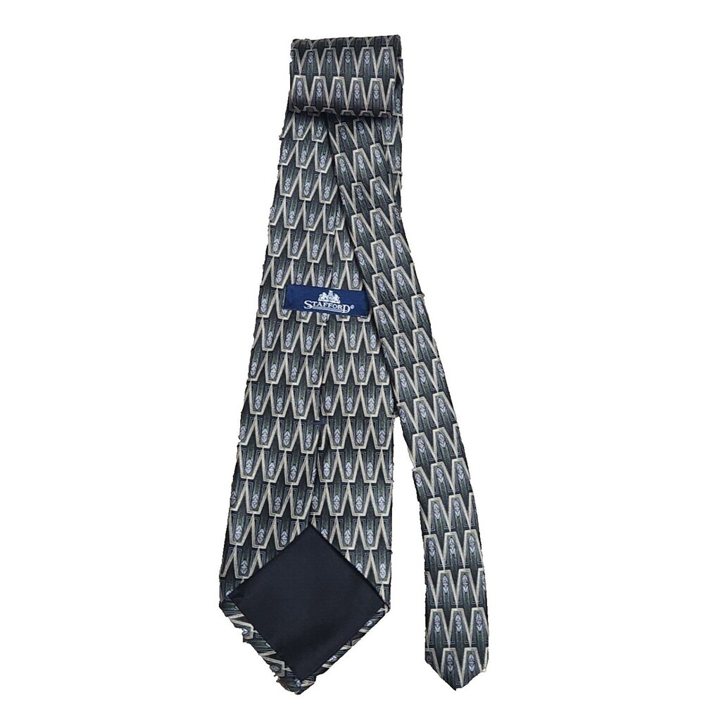 Stafford Green Geometric Silk Tie - Picture 2 of 5